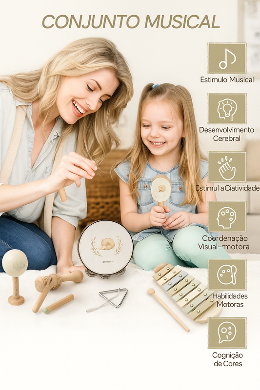 Instrumentos Musicais Montessori – Kit de Madeira para Estímulo Sensorial