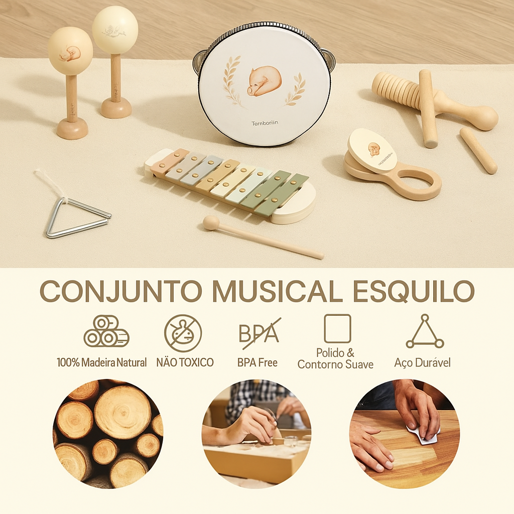 Instrumentos Musicais Montessori – Kit de Madeira para Estímulo Sensorial
