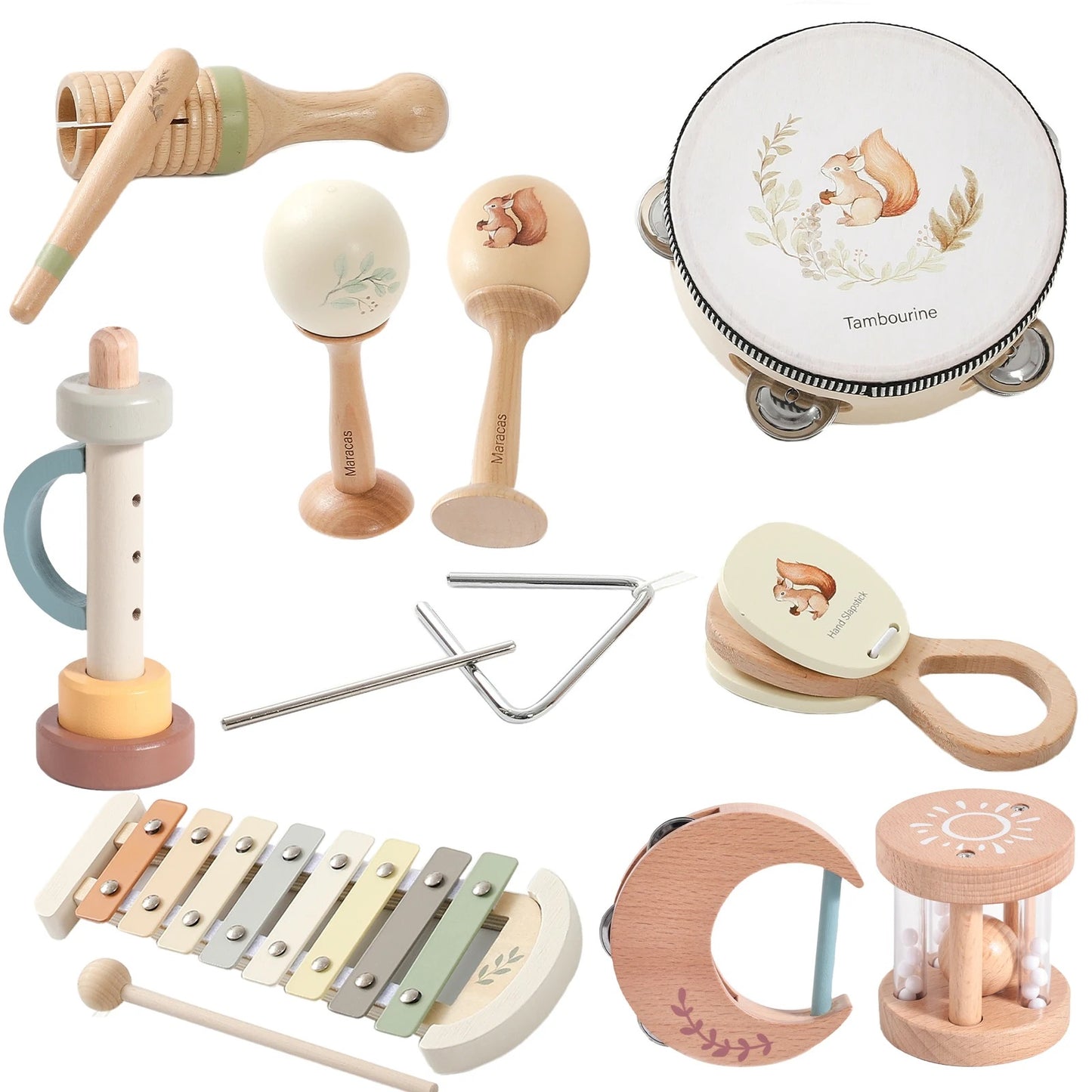 Instrumentos Musicais Montessori – Kit de Madeira para Estímulo Sensorial
