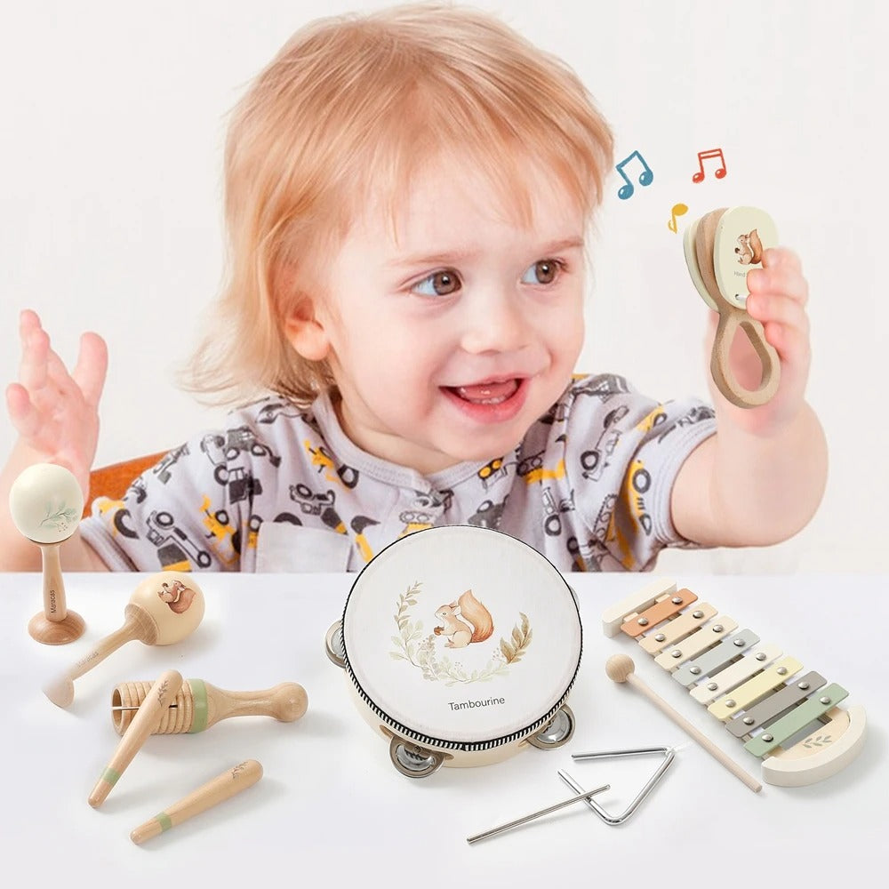 Instrumentos Musicais Montessori – Kit de Madeira para Estímulo Sensorial